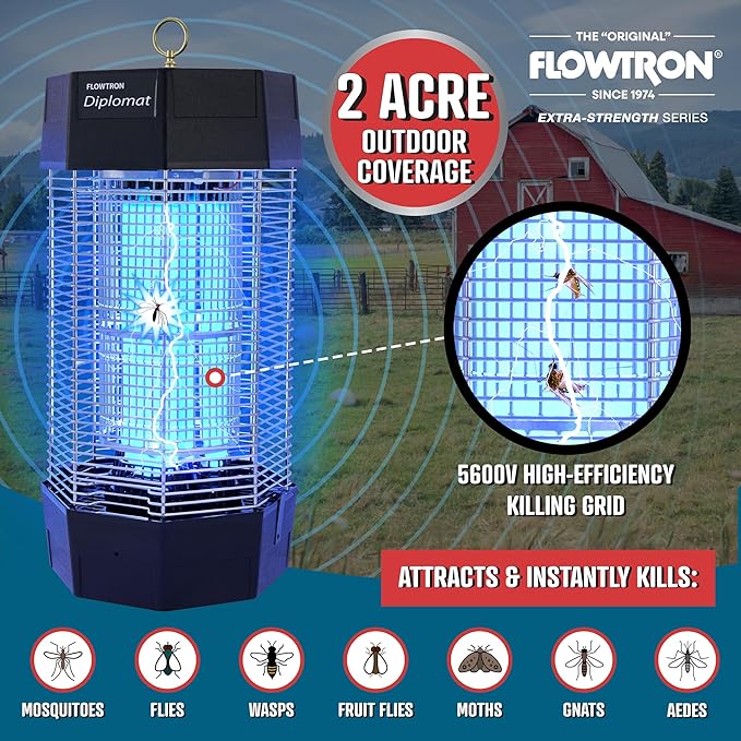Flowtron Indoor/Outdoor Fly Control, 2000 sq.ft Indoor & 2 Acre Outdoor Insect Control with Dual