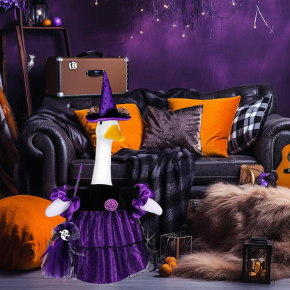 Halloween Goose Outfit Porch Witch Goose Clothes for 23'' Cement Plastic Geese Costume for Yard
