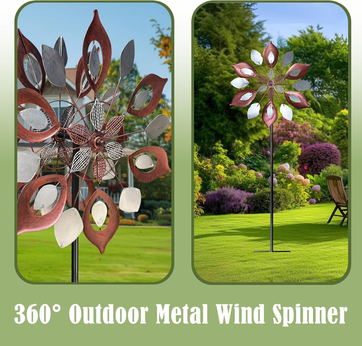GUAGUA Classical Metal Wind Spinner Outdoor, 360 Degrees Swivel Wind Spinners for Yard and Garden