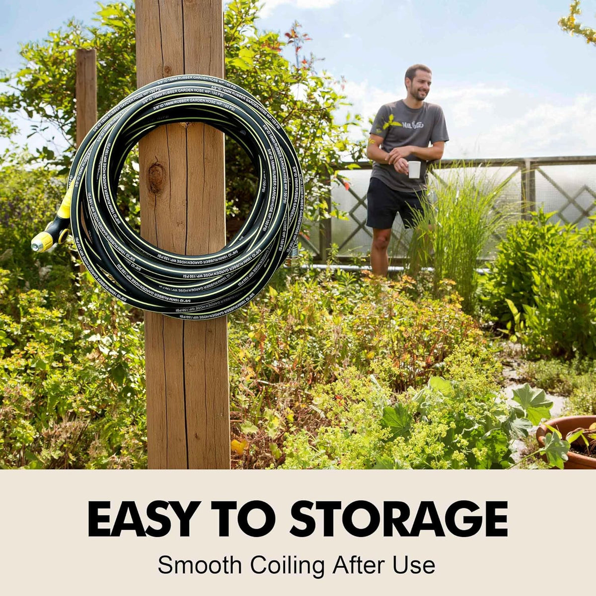 Rubber Garden Water Hose 100ft, 5/8" Leak Proof Garden Hose with Brass Connector, Flexible Hose