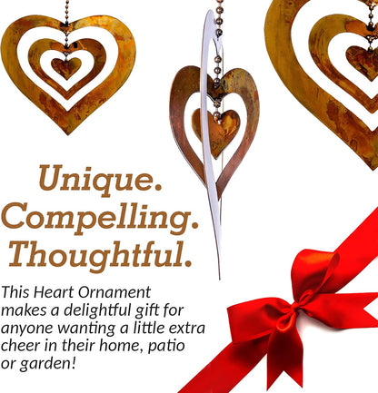 Happy Gardens Hanging Heart Ornament Spinner with a Flamed Finish | Outdoor Heart Decorations for