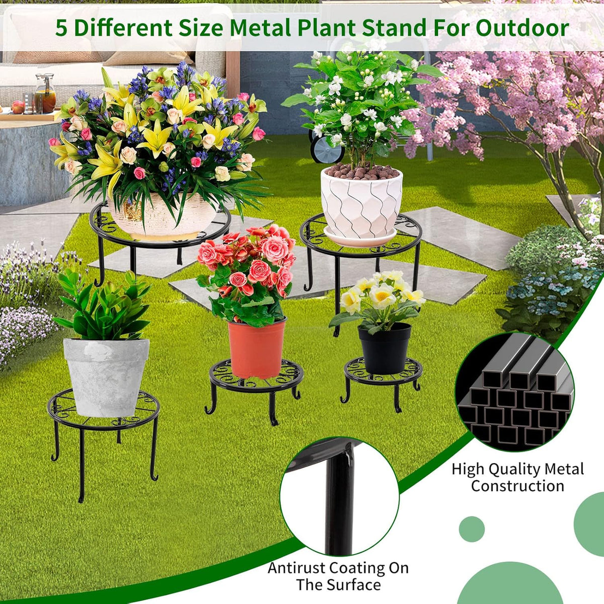 5 packs Rustproof Metal Plant Stands for Multiple Plant, Heavy Duty Plants Holder Outdoor Indoor