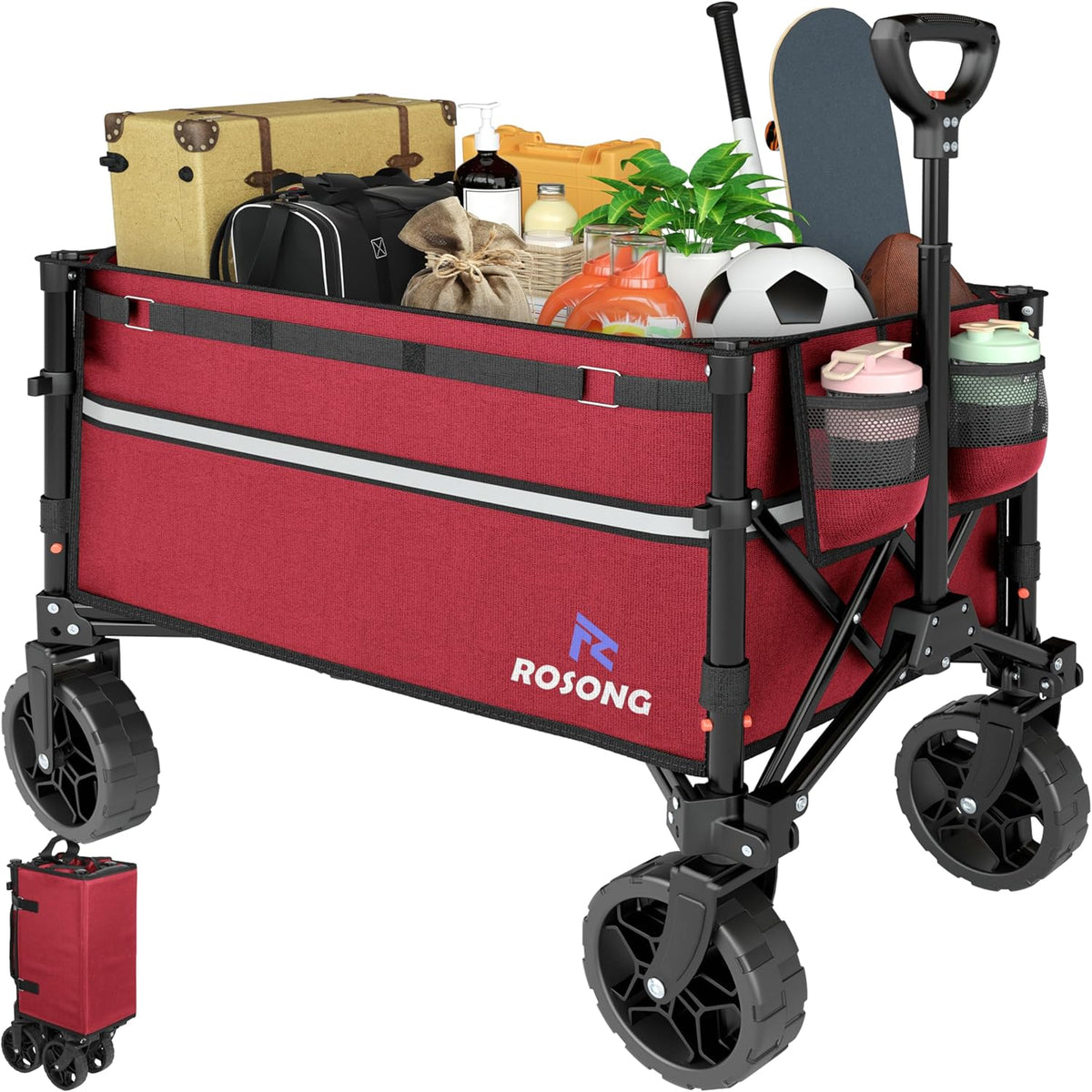 Collapsible Wagon Cart with Wheels Foldable - Folding Utility Heavy Duty Wagons Carts for Grocery