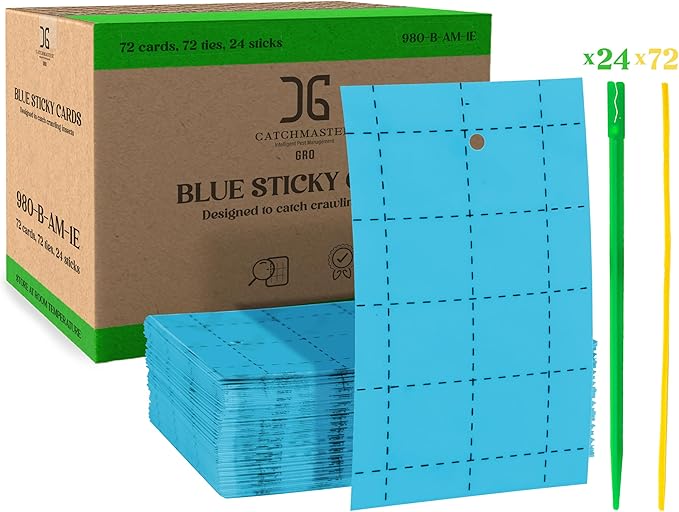 Catchmaster GRO Blue Regular Double Sided Sticky Traps 72PK, Adhesive Bug & Fruit Fly Trap, Pest