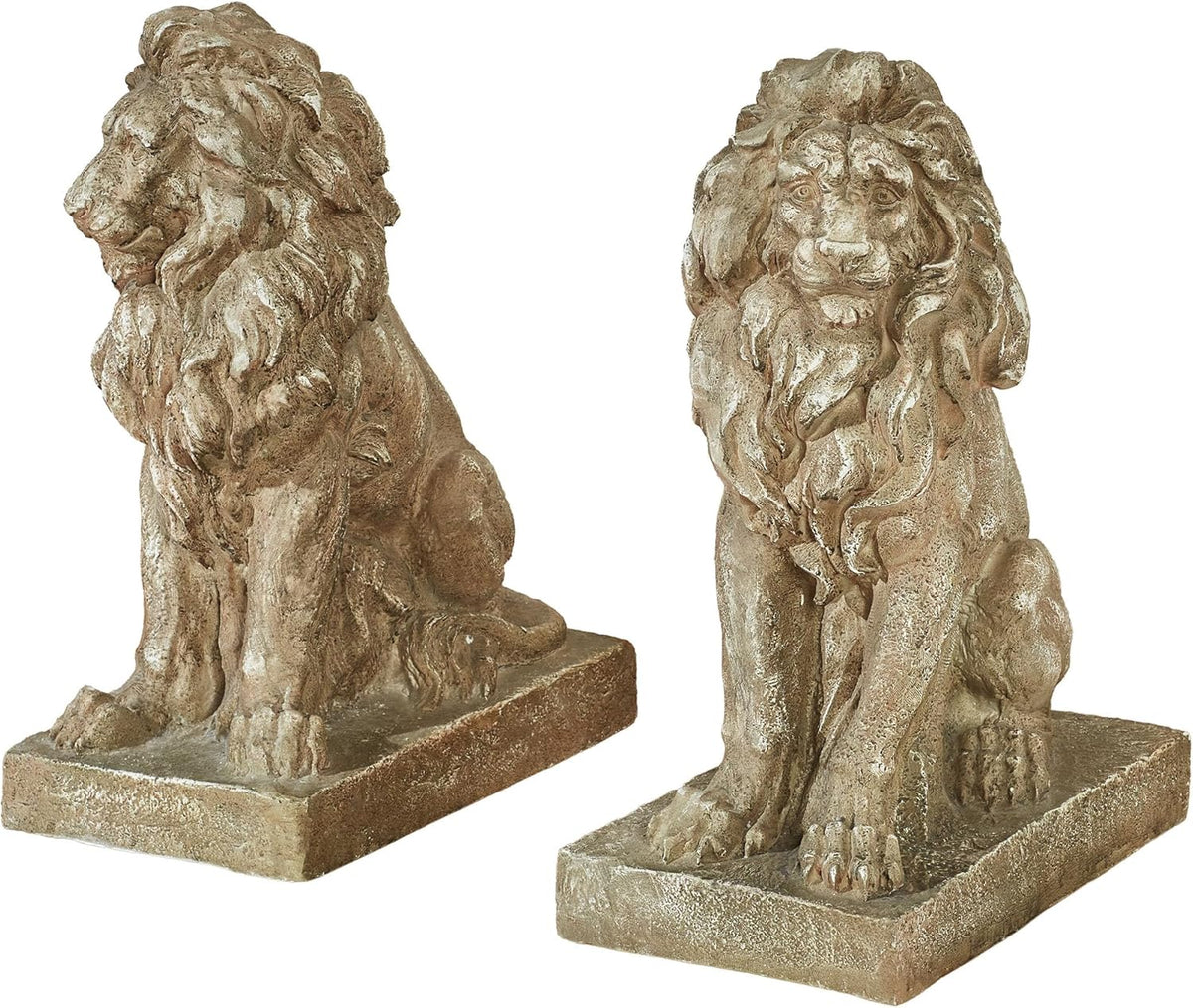 Lions at Guard Sculpture Set of 2 | Lion Statues | Outdoor Seasonal Lion Sculpture Set | Garden