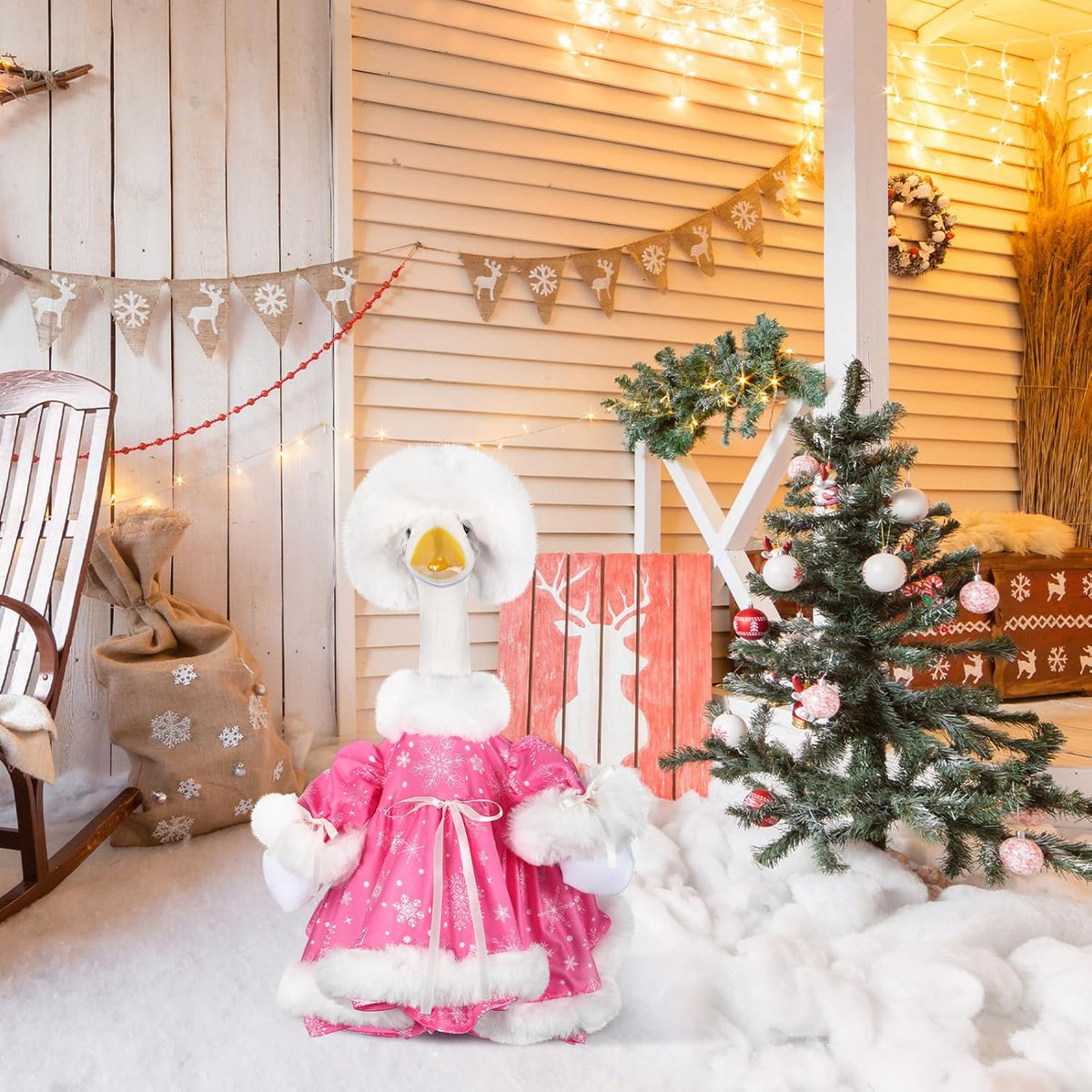 Suzile Pink Christmas Goose Outfit Dresses Clothes for 23" High Cement or Plastic Porch Goose