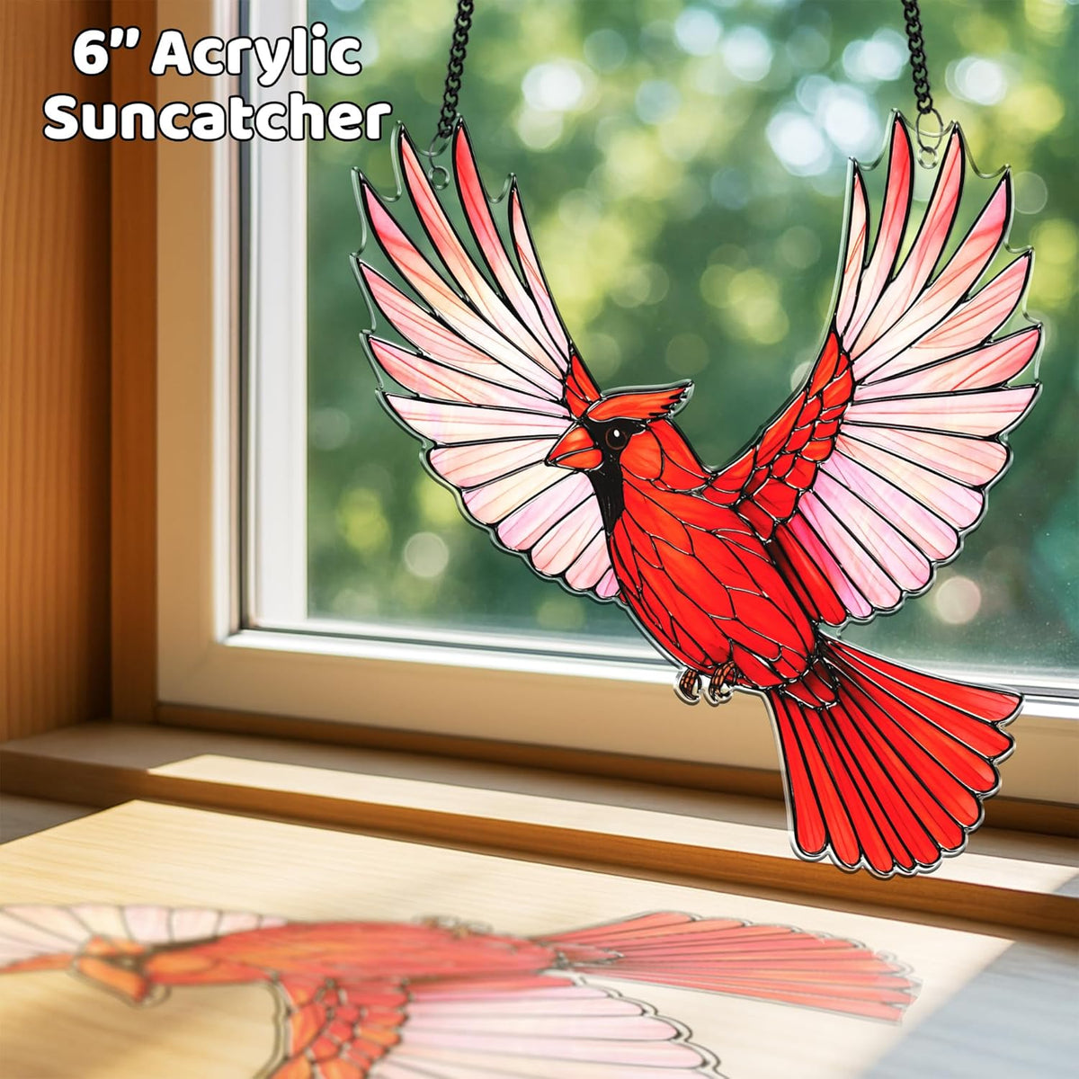 2 Cardinal Hummingbird Acrylic Suncatchers, Bird Window Hanging Ornaments, Fall Decorations for