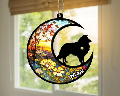 NAZENTI Shetland Sheepdog-Sheltie Hanging Ornament, Personalized Pet Memorial Suncatcher with Name