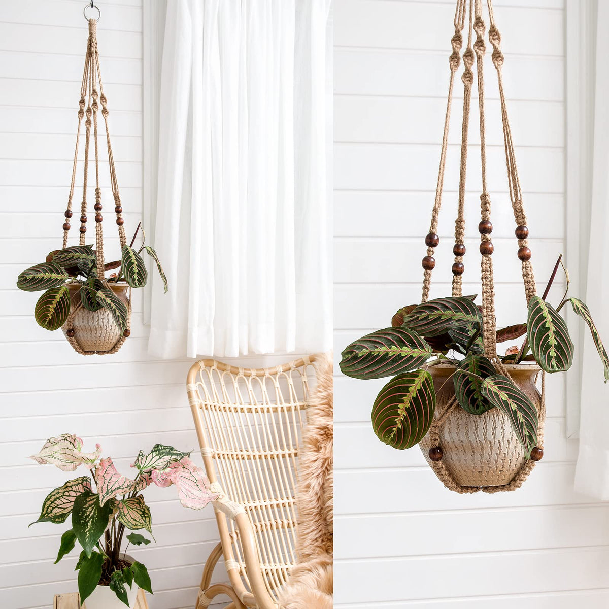 Mkono Macrame Plant Hanger Indoor 35 Inch Hanging Planter Basket Brown 1Pc