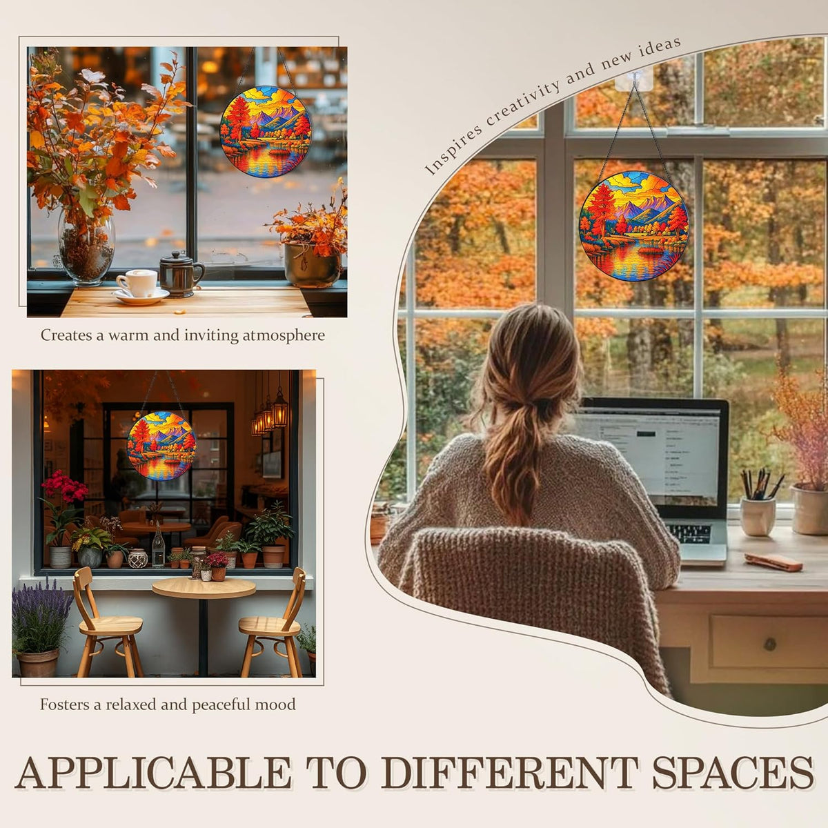Stained Glass Window Hanging, Autumn Sun Catchers Stained Glass Panels for Indoor Windows Wall Art