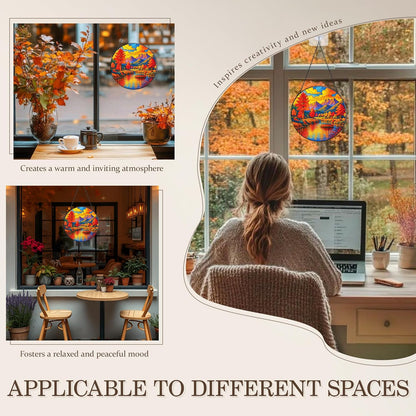Stained Glass Window Hanging, Autumn Sun Catchers Stained Glass Panels for Indoor Windows Wall Art