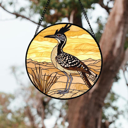 Stained Glass Window Hanging 4 Pcs Set Animals 9.8" - Desert Landscape Yellow Suncatcher Door