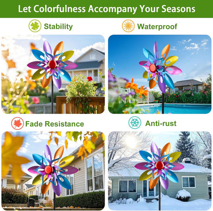 Wind Spinners Outdoor Garden Decor, 13 Inches Metal Windmill Yard Decorations Outdoor, Wind
