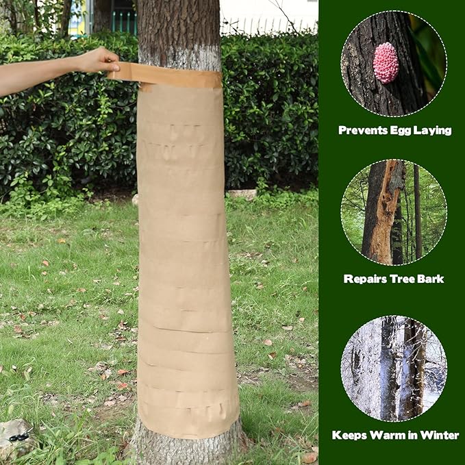 328 Ft Paper Tree Wrap for Damaged Bark, 3.15" Weather Resistant Tree Trunk Protectors Wraps to