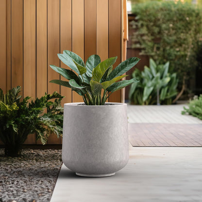 Kante 15.3" Dia Round Concrete Planter, Outdoor Indoor Large Plant Pots Containers with Drainage