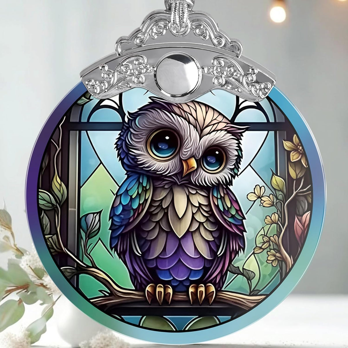 Owl Christmas Ornaments - Stained Glass Holiday Decorations, Tree Ornaments, Xmas Gifts for Owl