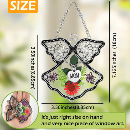 KY&BOSAM Angel Suncatcher Mom Stained Glass for Windows Hangings Wind Chime with Pressed Real