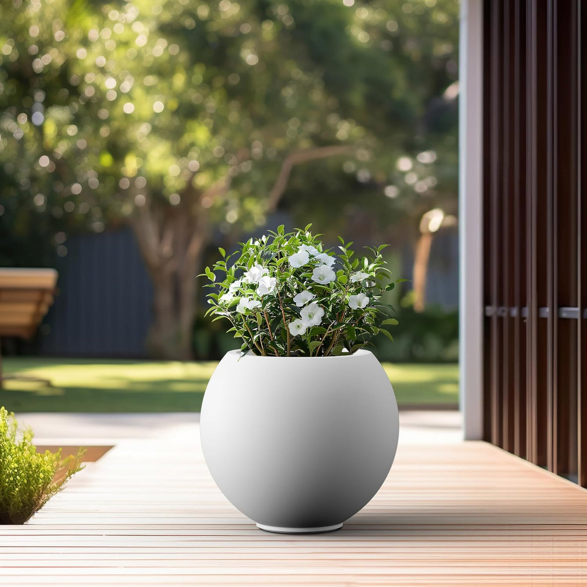 Kante Round Concrete Flower Pot, 19.3 Inch Dia (14" Opening) Sphere Shape Design Planter with