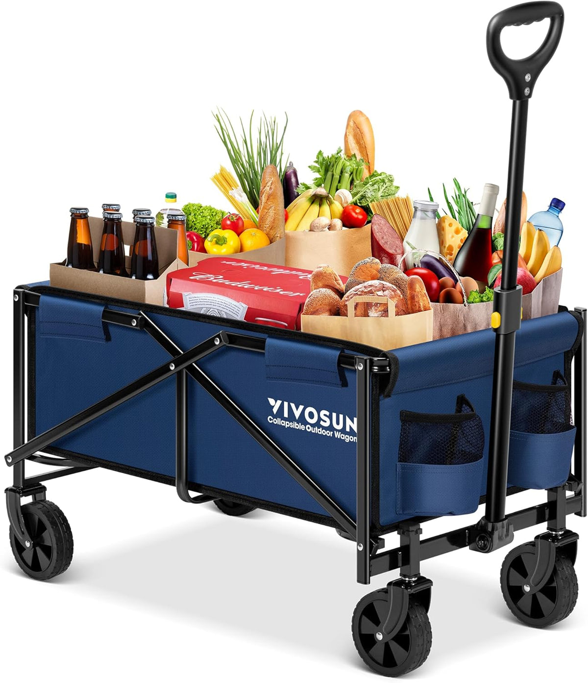 VIVOSUN Collapsible Folding Wagon, Outdoor Utility with All-Terrain Wheels, Adjustable Handle, Cup
