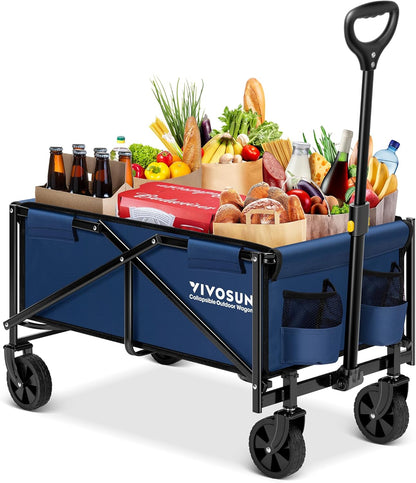VIVOSUN Collapsible Folding Wagon, Outdoor Utility with All-Terrain Wheels, Adjustable Handle, Cup