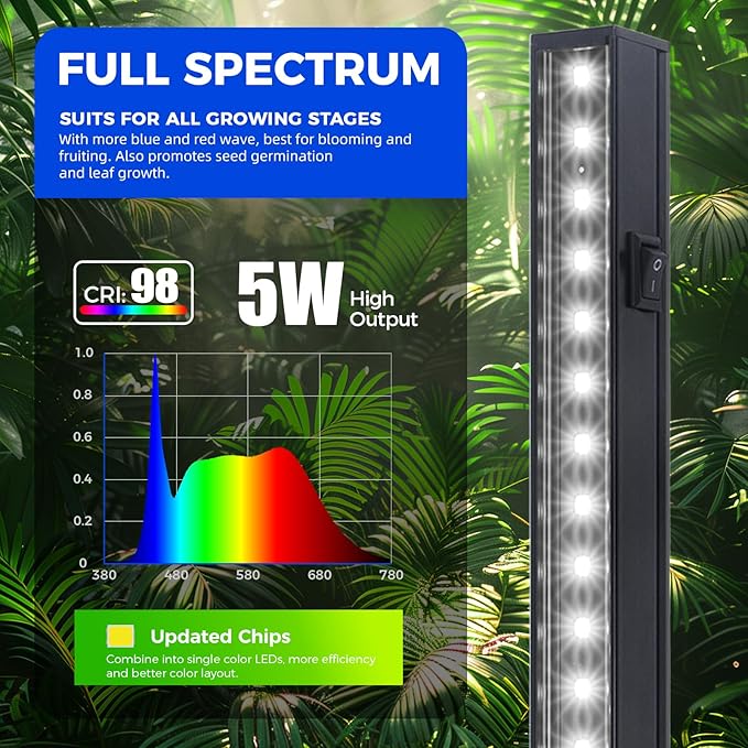 Barrina T5 Grow Lights for Indoor Plants, Full Spectrum Grow Light, 1ft LED Plant Light, Black