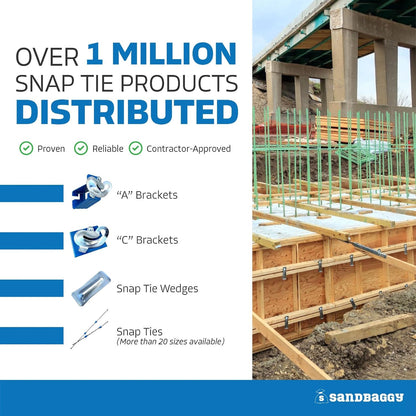 8" Standard Snap Ties for Concrete Forms - 1" Plastic Cones, Integral Heads - 2:1 Safety Factor