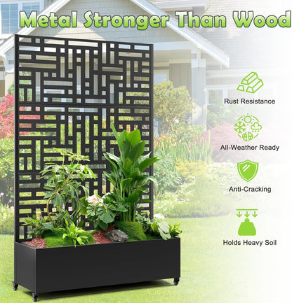 15.7"×70.9"×47.2" Metal Raised Garden Bed with Trellis and Wheels - Tall Trellis Planter Box for