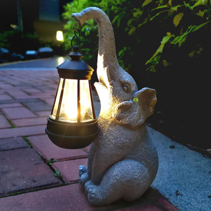 Elephant Solar Garden Statues,Resin Elephant Figurine Decorations with Solar Lights Lantern