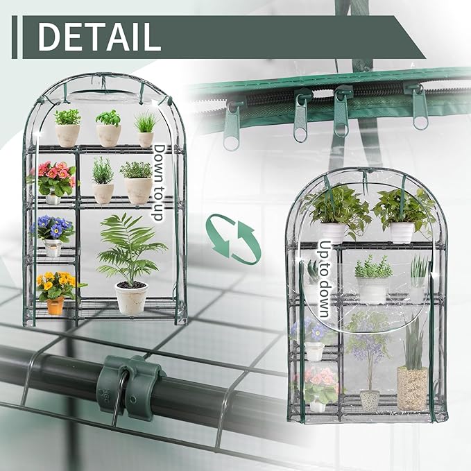 4-Tier Mini Greenhouse, 40 x 18 x 63 inch Steel Frame and PE Cover Plastic Plant Rack Stand Green