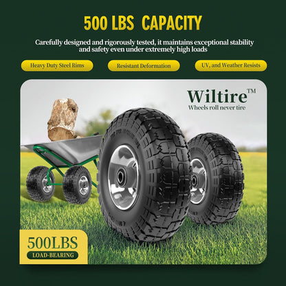 (2 Pack) 4.10/3.50-4 Flat Free Tire and Wheel 10-Inch Solid Wheel Replacement with 5/8