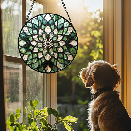 Stained Glass Window Hanging - Abstract Gradient Flowers Suncatcher for Doors Window Home Green Sun