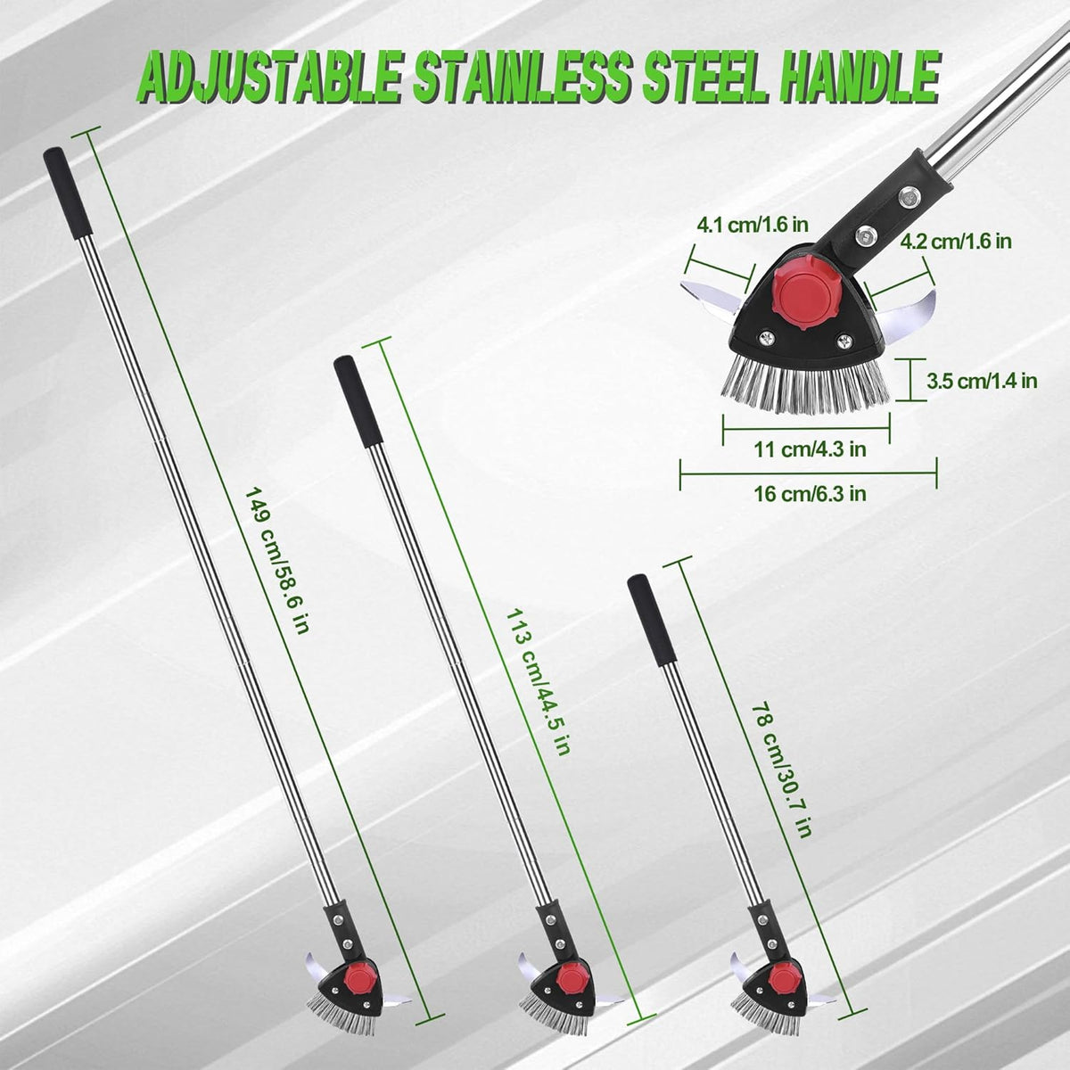 Crack Weeder Long Handle 3-in-1 Adjustable Crevice Cleaning Tool with Stainless Steel Weed Brush