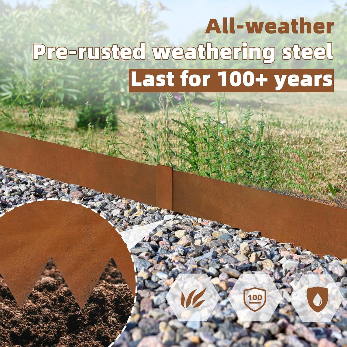 Weathering Steel Edging 6 Pack, 40" L x 6" H Depth Corten Steel Landscape Edging Kit Rust Patina