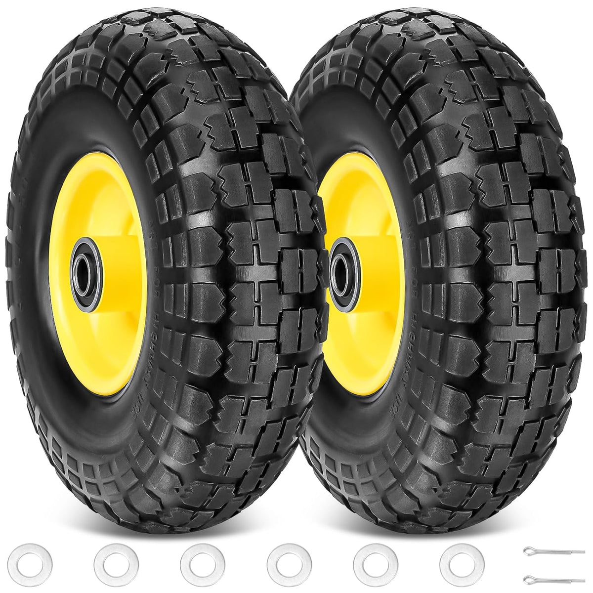 TICONN 4.00-6 Tire and Wheel Flat Free, 2 Pack 13" Solid Tires with 5/8" Axle Bore Hole and Double
