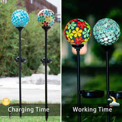VCUTEKA Solar Garden Lights, Mosaic Solar Light Outdoor Waterproof LED Pathway Stake Light for