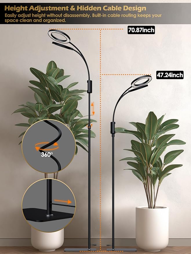 Smart Grow Lights for Indoor Plants,48W 2-Head Plant Light with Auto-Timer, Full Spectrum LED Grow