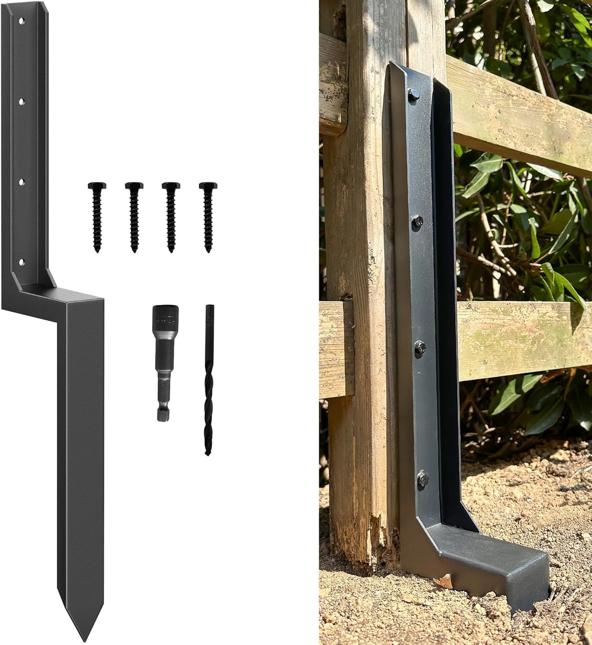 Fence Post Repair Kit - Thickened 11-Gauge Steel Anchor & Stakes to Fix Broken/Leaning 4x4/6x6 Wood