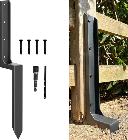 Fence Post Repair Kit - Thickened 11-Gauge Steel Anchor & Stakes to Fix Broken/Leaning 4x4/6x6 Wood
