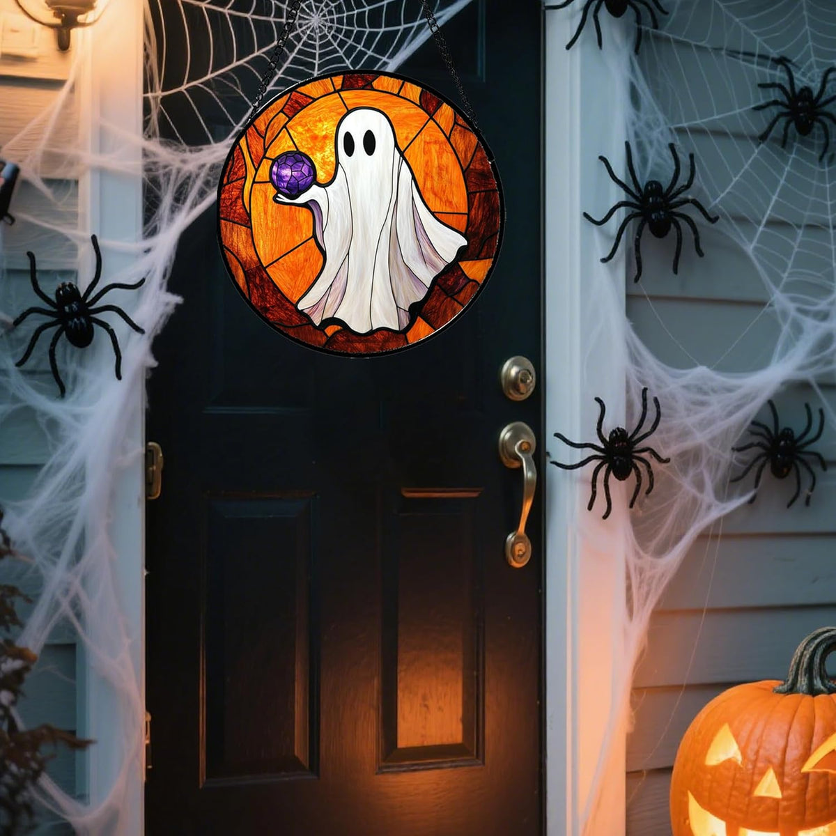 Stained Glass Window Hanging - Halloween Decorations Ghosts Vampire Suncatcher for Doors Garden