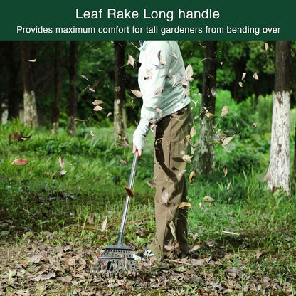 Rake for Leaves, 8" Wide 11 Tines Small Metal Hand Garden Adjustable Lawn Yard Shrub Kids Leaf Rake