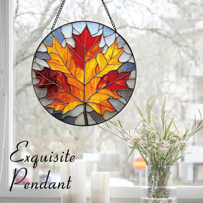 Rustic Autumn Maple Leaves Suncatcher -7.9 in Stained Glass Window Hanging Sun Catcher Garden Decor