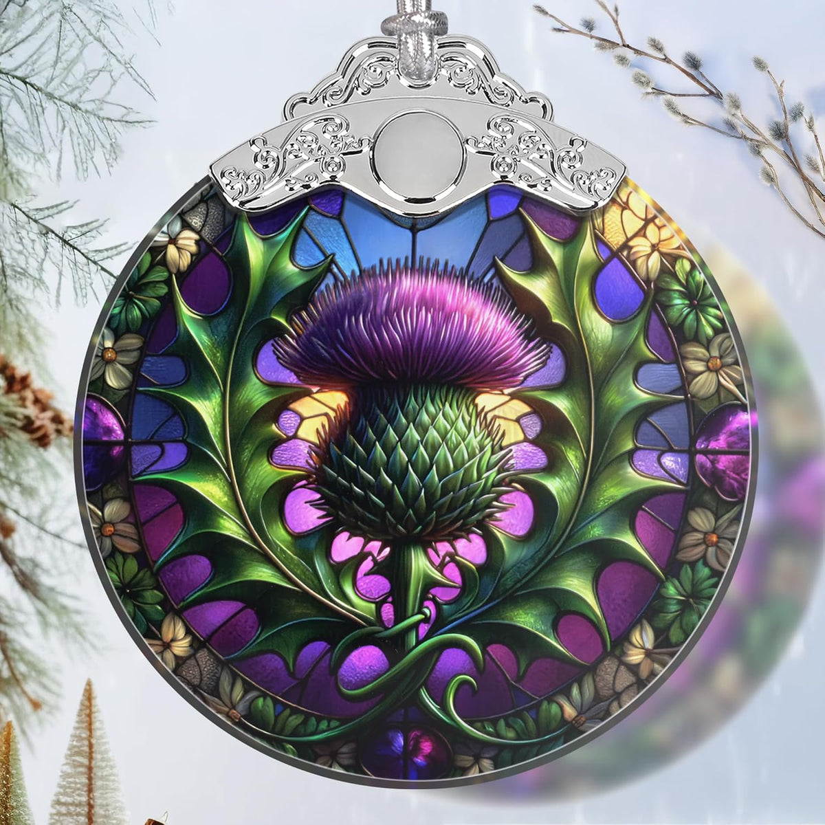 Scottish Thistle Stained Glass Orament - Christmas Ornament - Christmas Decorations for Tree