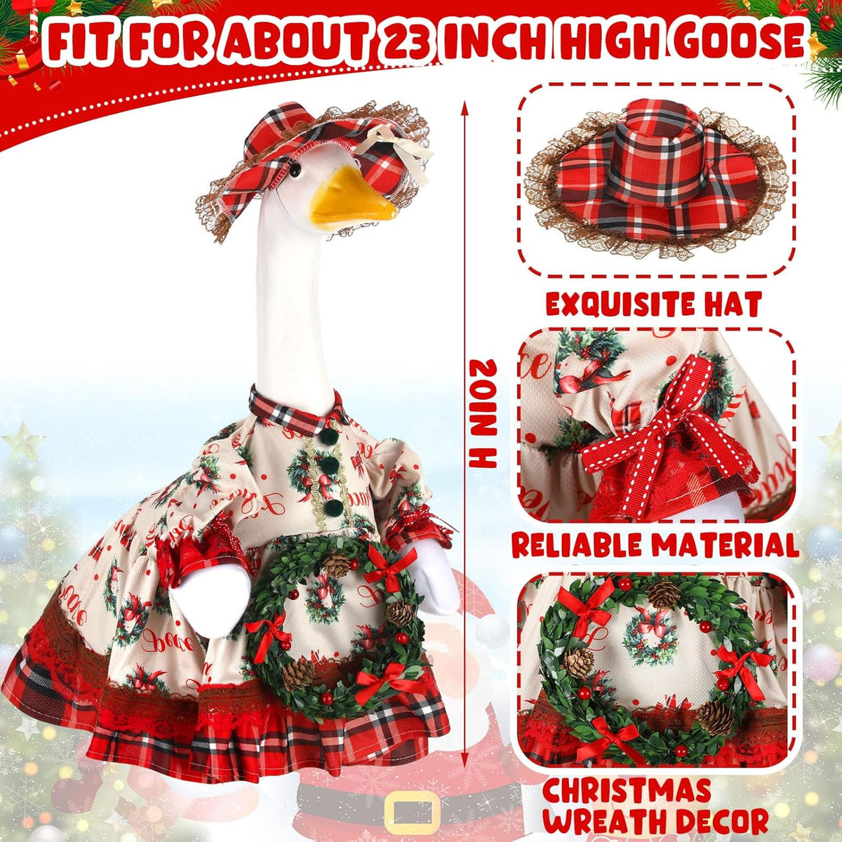 Suzile Christmas Wreath Outfit Clothes for 23 Inch High Cement or Plastic Geese Ghost Lawn Porch