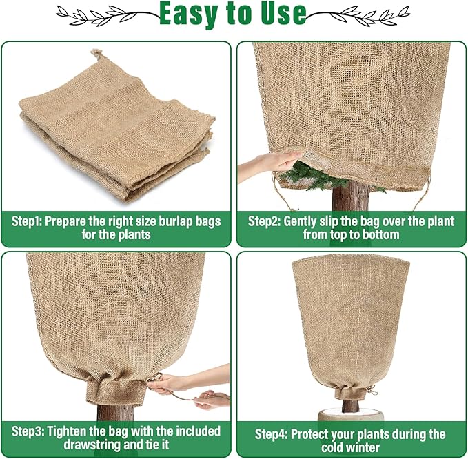 Riare 2 Packs 45 × 70 Inch Burlap Winter Plant Cover Bags with Drawstring- Reusable Large Burlap