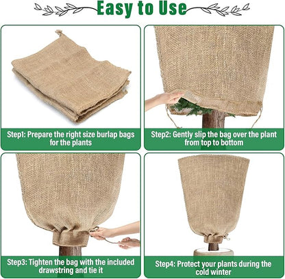 Riare 2 Packs 45 × 70 Inch Burlap Winter Plant Cover Bags with Drawstring- Reusable Large Burlap