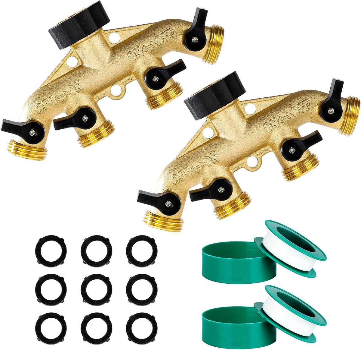 Dalmbox Garden Hose Splitter 4 Way, Water Hose Splitter, 3/4" Heavy-Duty Brass Garden Hose