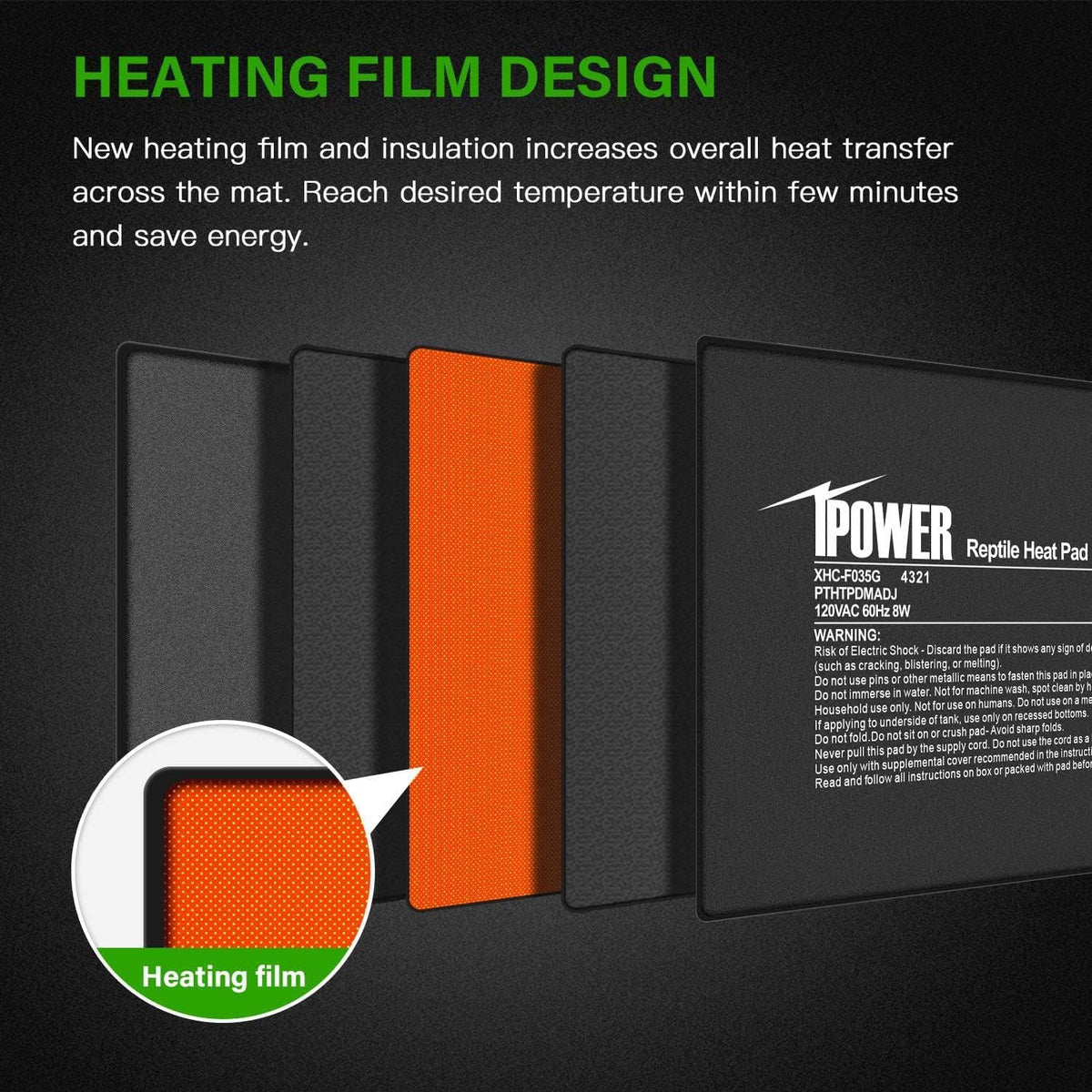 iPower 6 by 8-Inch 8 Watts Reptile Heating Mat with Temperature Controller Under Tank Warmer