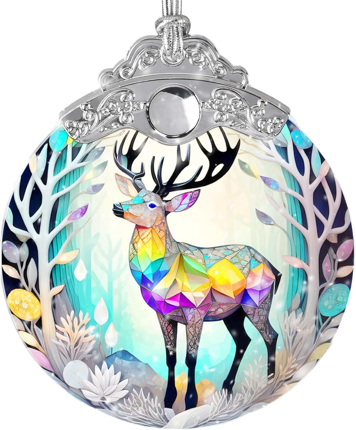 Stained Glass Suncatcher, Deer Ornament for Christmas Tree, Holiday Home Decor and Gifts