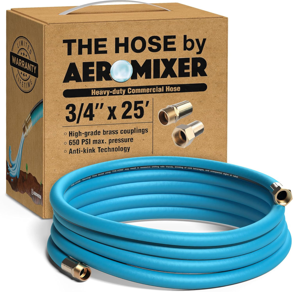 Aeromixer THE HOSE - 3/4 Inch Garden Hose 25Ft, Kinkless Commercial Garden Hoses, Heavy Duty