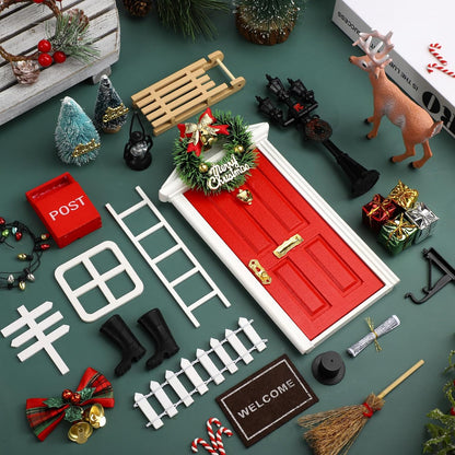 Shappy 39 Pcs Christmas Fairy Door Kit Wooden Elf Fairy Doors Decorations with Accessories Mini